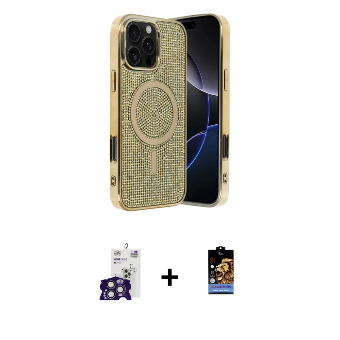MARSİLYAN™- iPhone 16 Pro Max Kılıf Eksen Çizgi - Siyah Buffer Hayalet Cam Ekran Koruyucu + Bilvis Titan Kamera Lens - TMGI