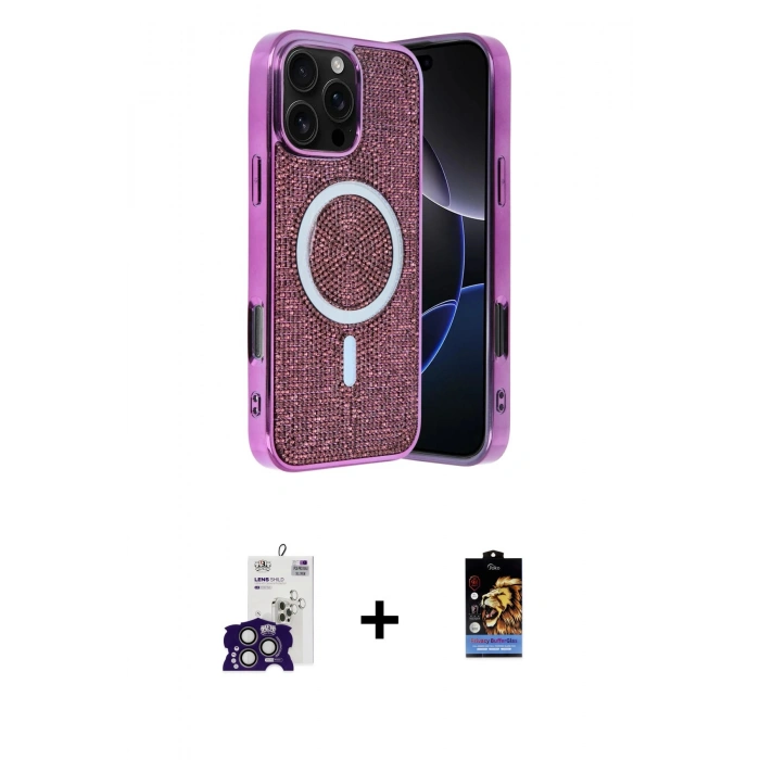 MARSİLYAN™- iPhone 16 Pro Max Kılıf Eksen Çizgi - Siyah Buffer Hayalet Cam Ekran Koruyucu + Bilvis Titan Kamera Lens - TMGI