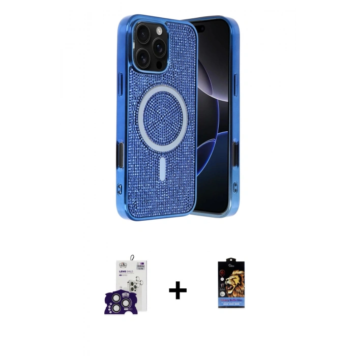 MARSİLYAN™- iPhone 16 Pro Max Kılıf Eksen Çizgi - Siyah Buffer Hayalet Cam Ekran Koruyucu + Bilvis Titan Kamera Lens - TMGI
