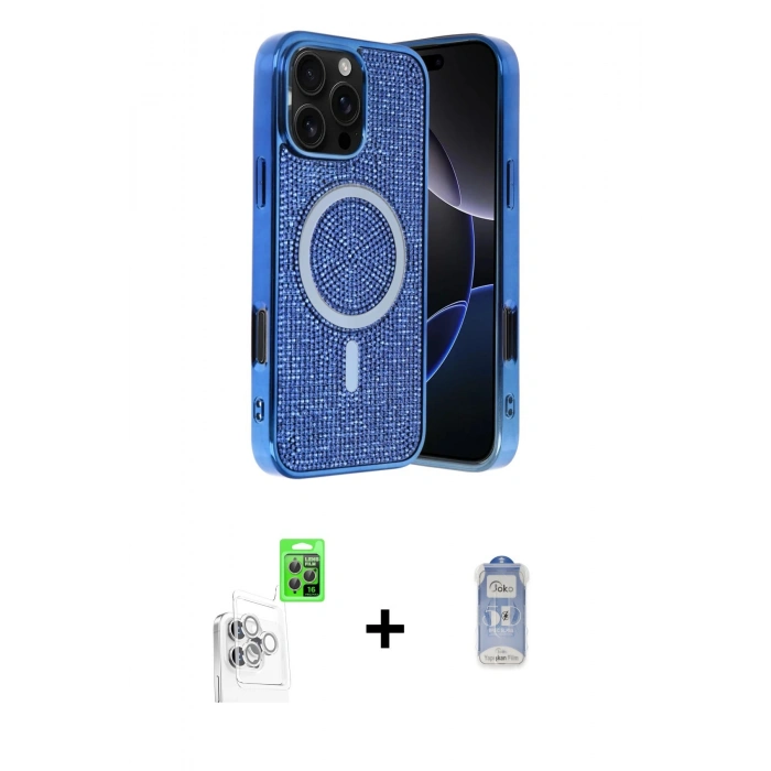 MARSİLYAN™- iPhone 16 Pro Max Kılıf Eksen Çizgi - Siyah Joko Magic 5D Cam + Raze Metal Kamera Lens - BZ