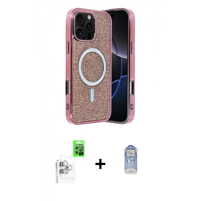 MARSİLYAN™- iPhone 16 Pro Max Kılıf Eksen Çizgi - Siyah Joko Magic 5D Cam + Raze Metal Kamera Lens - BZ