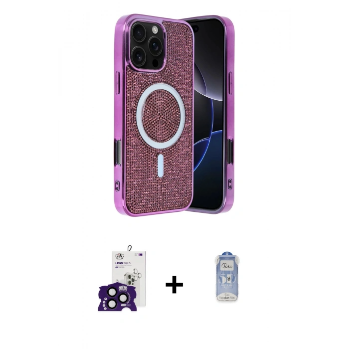 MARSİLYAN™- iPhone 16 Pro Max Kılıf Eksen Çizgi - Siyah Joko Magic 5D Cam + Bilvis Titan Kamera Lens - SH