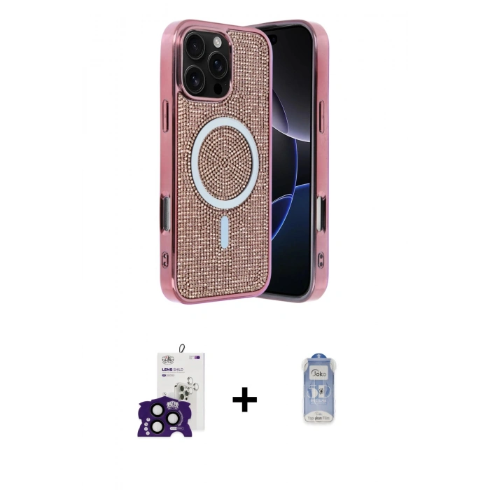MARSİLYAN™- iPhone 16 Pro Max Kılıf Eksen Çizgi - Siyah Joko Magic 5D Cam + Bilvis Titan Kamera Lens - SH
