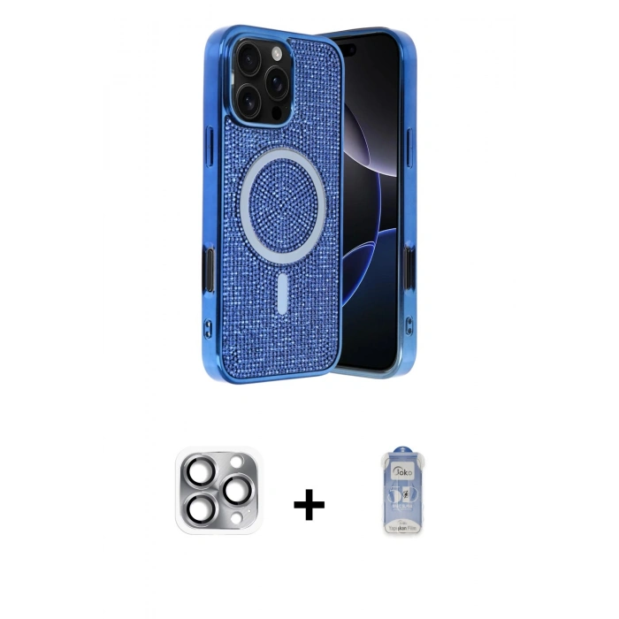 MARSİLYAN™- iPhone 16 Pro Max Kılıf Eksen Çizgi - Siyah Joko Magic 5D Cam + Pers Alüminyum Kamera Lens - GI