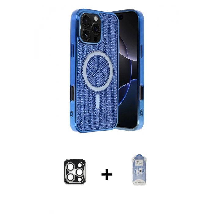 MARSİLYAN™- iPhone 16 Pro Max Kılıf Eksen Çizgi - Siyah Joko Magic 5D Cam + PVD Metal Kamera Lens - GS
