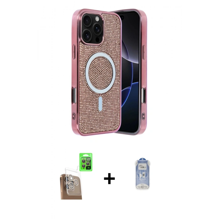 MARSİLYAN™- iPhone 16 Pro Max Kılıf Eksen Çizgi - Siyah Joko Magic 5D Cam + Raze Metal Kamera Lens - CLTM