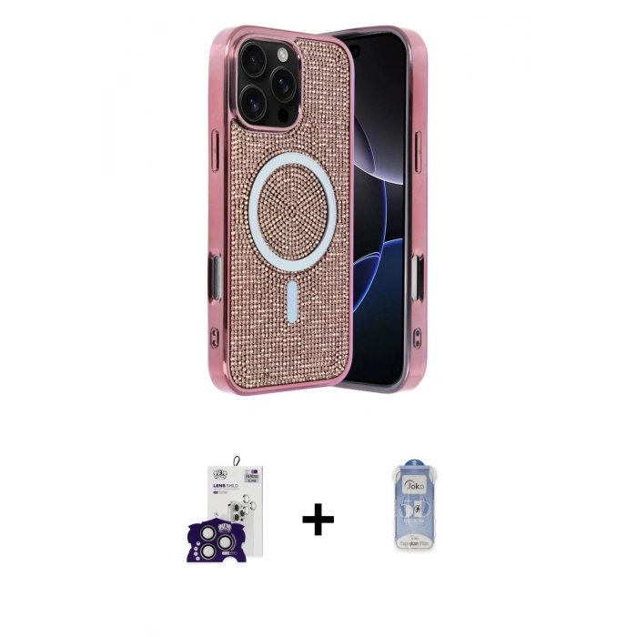 MARSİLYAN™- iPhone 16 Pro Max Kılıf Eksen Çizgi - Siyah Joko Magic 5D Cam + Titanyum Gri Bilvis Titan Kamera Lens