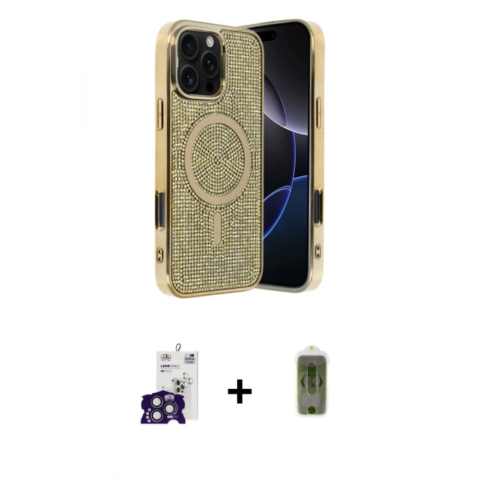MARSİLYAN™- iPhone 16 Pro Max Kılıf Eksen Çizgi - Siyah Joko Magic 5D Hayalet Cam + Bilvis Titan Kamera Lens - TMGI
