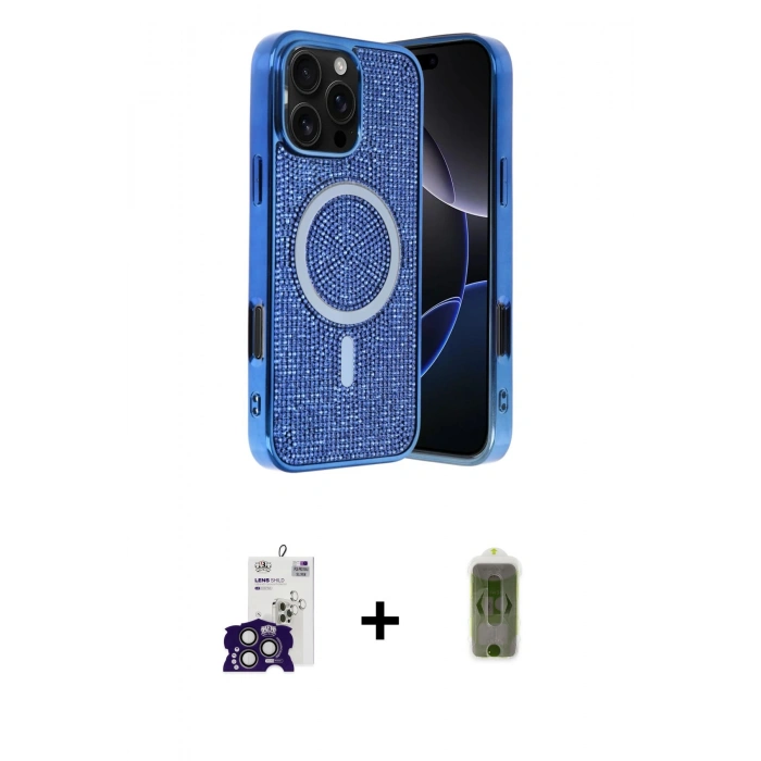 MARSİLYAN™- iPhone 16 Pro Max Kılıf Eksen Çizgi - Siyah Joko Magic 5D Hayalet Cam + Bilvis Titan Kamera Lens - TMGI