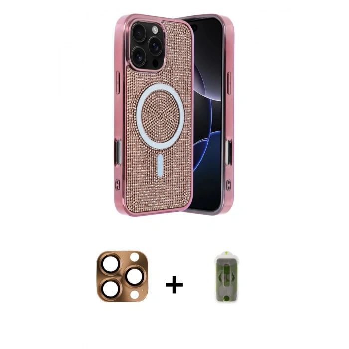 MARSİLYAN™- iPhone 16 Pro Max Kılıf Eksen Çizgi - Siyah Joko Magic 5D Hayalet Cam + Pers Alüminyum Kamera Lens - CLTM