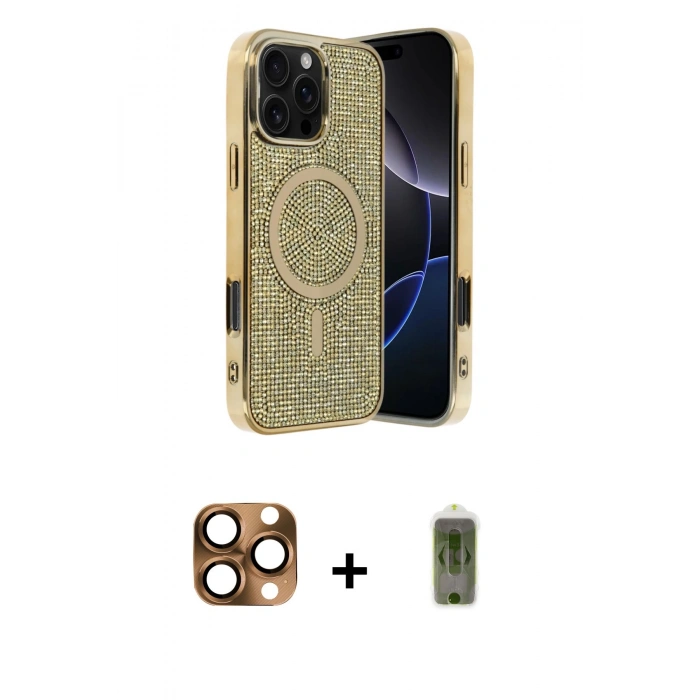 MARSİLYAN™- iPhone 16 Pro Max Kılıf Eksen Çizgi - Siyah Joko Magic 5D Hayalet Cam + Pers Alüminyum Kamera Lens - CLTM