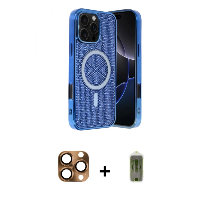 MARSİLYAN™- iPhone 16 Pro Max Kılıf Eksen Çizgi - Siyah Joko Magic 5D Hayalet Cam + Pers Alüminyum Kamera Lens - CLTM