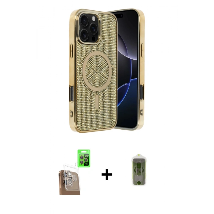 MARSİLYAN™- iPhone 16 Pro Max Kılıf Eksen Çizgi - Siyah Joko Magic 5D Hayalet Cam + Raze Metal Kamera Lens - CLTM