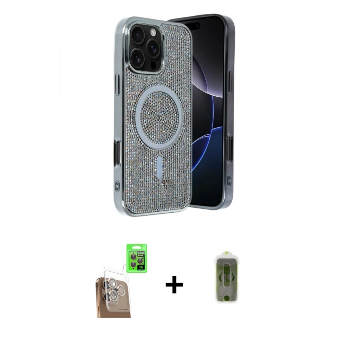 MARSİLYAN™- iPhone 16 Pro Max Kılıf Eksen Çizgi - Siyah Joko Magic 5D Hayalet Cam + Raze Metal Kamera Lens - CLTM