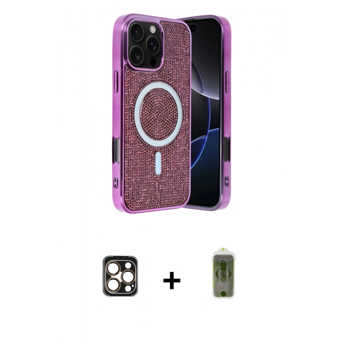 MARSİLYAN™- iPhone 16 Pro Max Kılıf Eksen Çizgi - Siyah Joko Magic 5D Hayalet Cam + PVD Metal Kamera Lens - GD