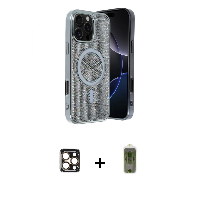MARSİLYAN™- iPhone 16 Pro Max Kılıf Eksen Çizgi - Siyah Joko Magic 5D Hayalet Cam + PVD Metal Kamera Lens - GD