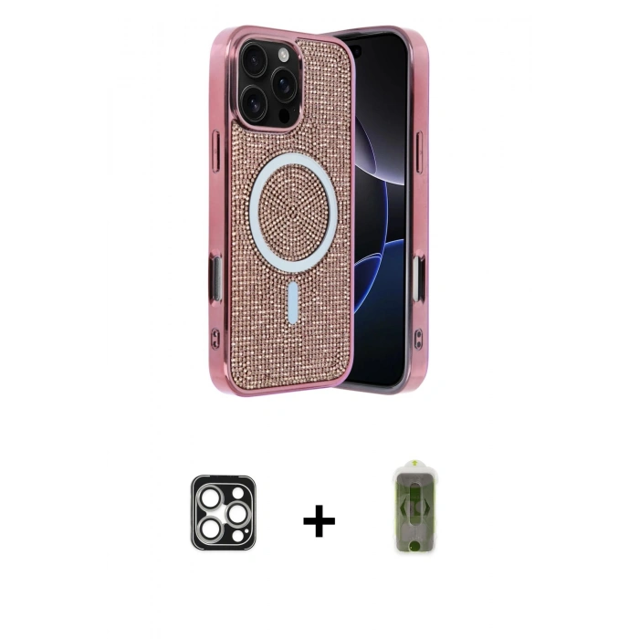 MARSİLYAN™- iPhone 16 Pro Max Kılıf Eksen Çizgi - Siyah Joko Magic 5D Hayalet Cam + PVD Metal Kamera Lens - GS