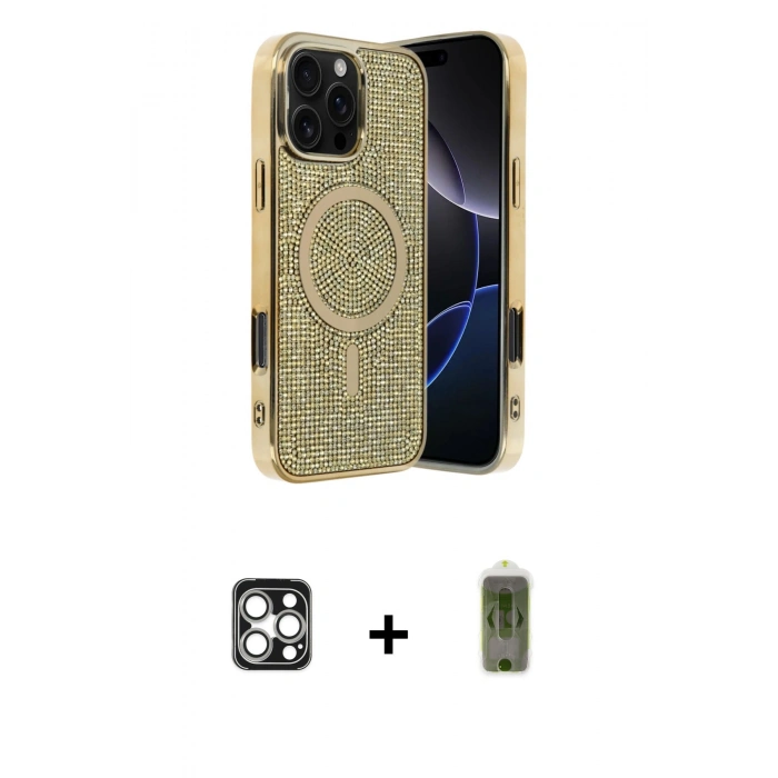 MARSİLYAN™- iPhone 16 Pro Max Kılıf Eksen Çizgi - Siyah Joko Magic 5D Hayalet Cam + PVD Metal Kamera Lens - GS