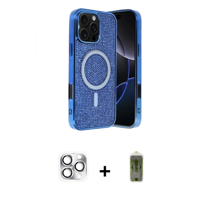 MARSİLYAN™- iPhone 16 Pro Max Kılıf Eksen Çizgi - Siyah Joko Magic 5D Hayalet Cam + Pers Alüminyum Kamera Lens - GS