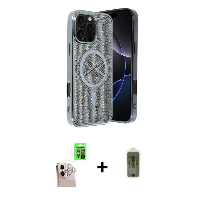 MARSİLYAN™- iPhone 16 Pro Max Kılıf Eksen Çizgi - Siyah Joko Magic 5D Hayalet Cam + Raze Metal Kamera Lens - NLGY