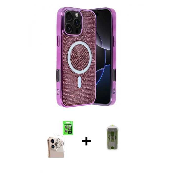 MARSİLYAN™- iPhone 16 Pro Max Kılıf Eksen Çizgi - Siyah Joko Magic 5D Hayalet Cam + Raze Metal Kamera Lens - NLGY