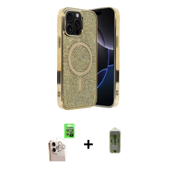 MARSİLYAN™- iPhone 16 Pro Max Kılıf Eksen Çizgi - Siyah Joko Magic 5D Hayalet Cam + Raze Metal Kamera Lens - NLGY