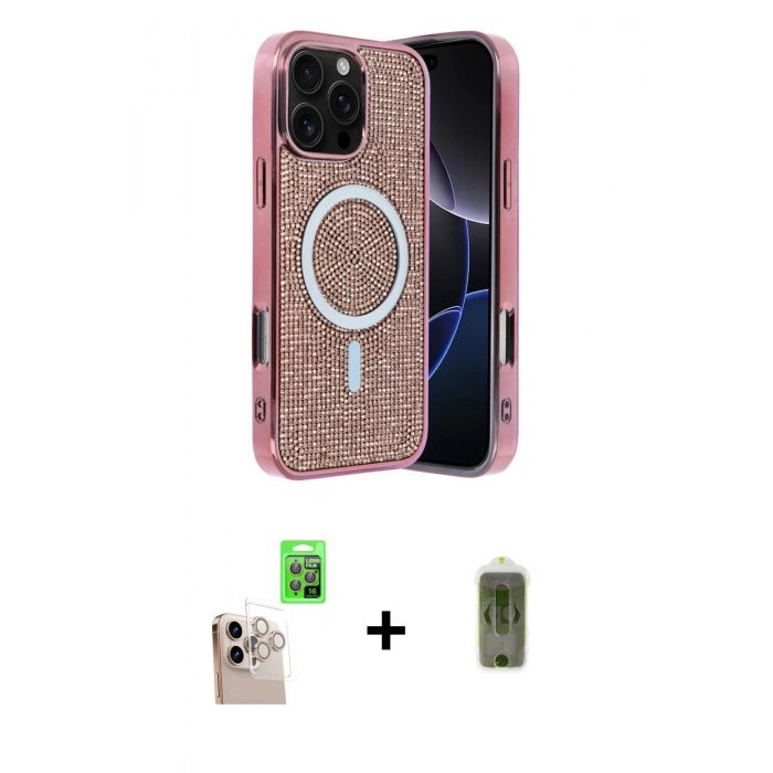 MARSİLYAN™- iPhone 16 Pro Max Kılıf Eksen Çizgi - Siyah Joko Magic 5D Hayalet Cam + Raze Metal Kamera Lens - NLGY