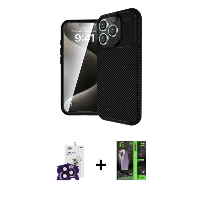 MARSİLYAN™- iPhone 16 Pro Max Kılıf Eksen Form Prime - Şeffaf 360 Full Body Arka Koruyucu + Bilvis Titan Kamera Lens - SH