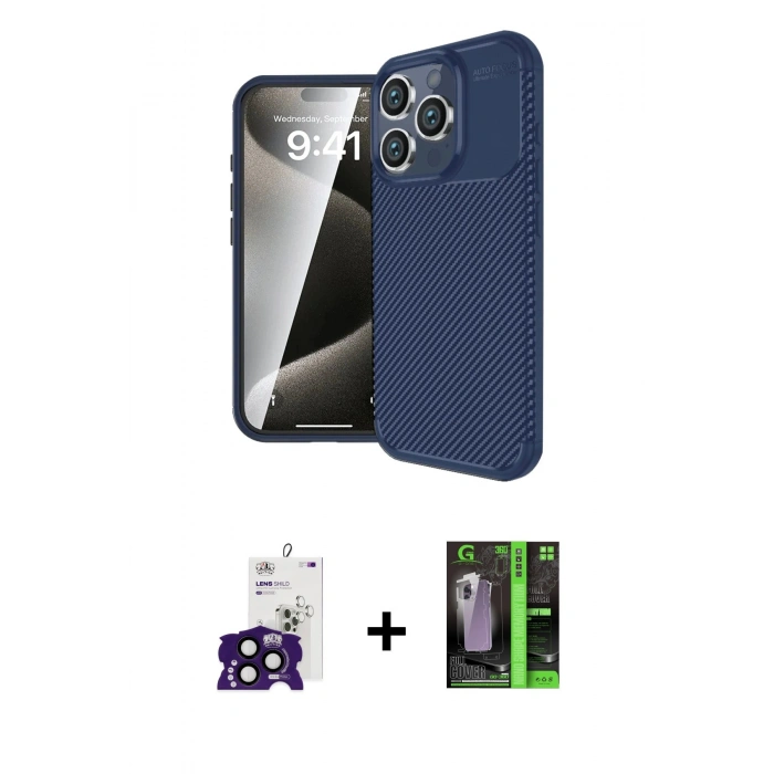 MARSİLYAN™- iPhone 16 Pro Max Kılıf Eksen Form Prime - Şeffaf 360 Full Body Arka Koruyucu + Bilvis Titan Kamera Lens - SH