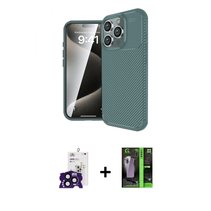 MARSİLYAN™- iPhone 16 Pro Max Kılıf Eksen Form Prime - Şeffaf 360 Full Body Arka Koruyucu + Bilvis Titan Kamera Lens - SH