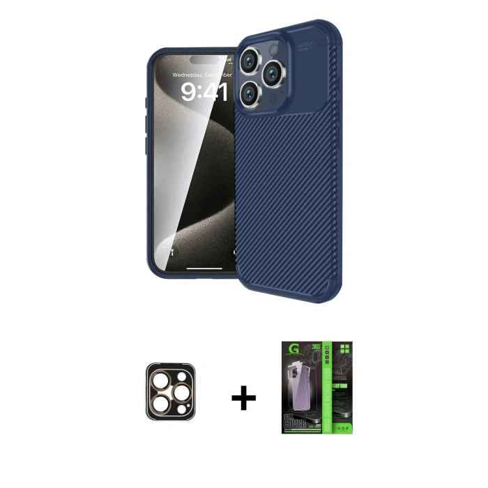 MARSİLYAN™- iPhone 16 Pro Max Kılıf Eksen Form Prime - Şeffaf 360 Full Body Arka Koruyucu + PVD Metal Kamera Lens - GD