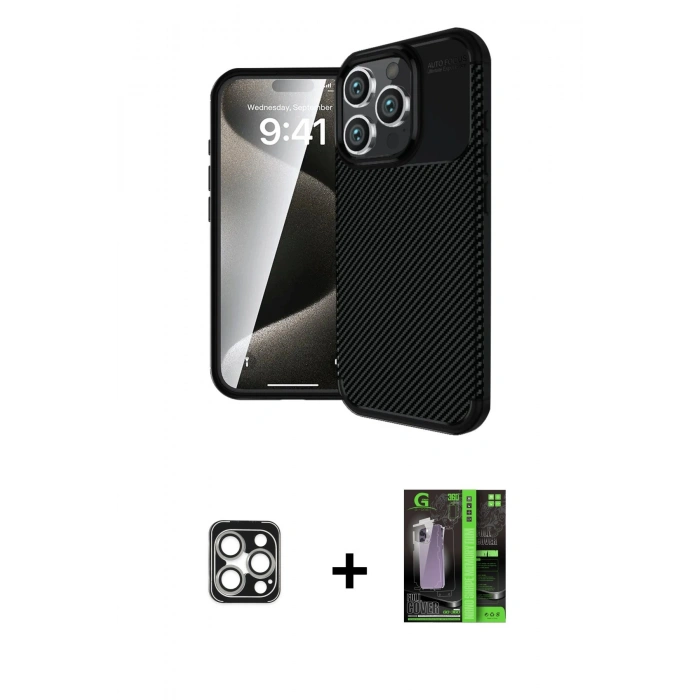 MARSİLYAN™- iPhone 16 Pro Max Kılıf Eksen Form Prime - Şeffaf 360 Full Body Arka Koruyucu + PVD Metal Kamera Lens - GS