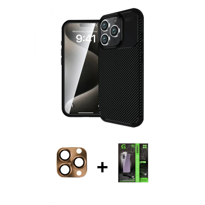 MARSİLYAN™- iPhone 16 Pro Max Kılıf Eksen Form Prime - Şeffaf 360 Full Body Arka Koruyucu + Pers Alüminyum Kamera Lens - CLTM