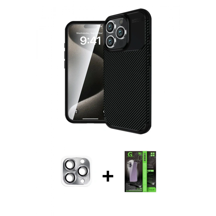 MARSİLYAN™- iPhone 16 Pro Max Kılıf Eksen Form Prime - Şeffaf 360 Full Body Arka Koruyucu + Pers Alüminyum Kamera Lens - GI