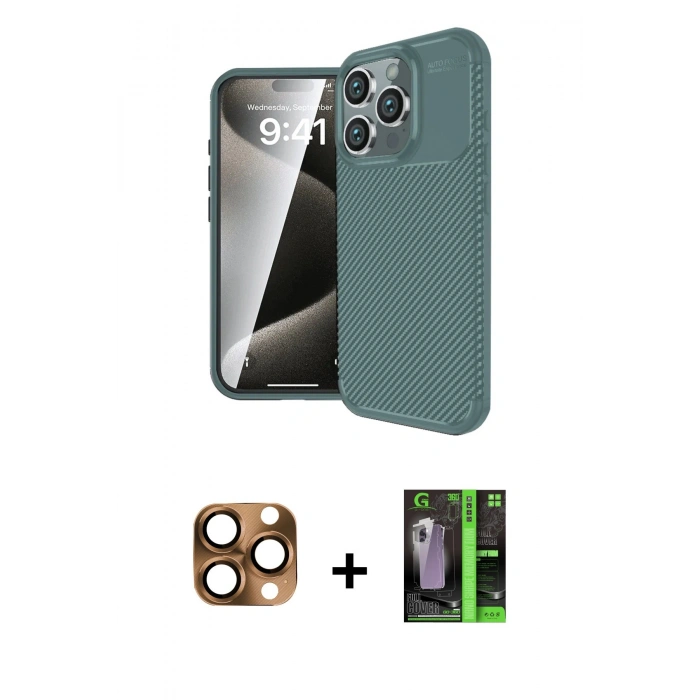 MARSİLYAN™- iPhone 16 Pro Max Kılıf Eksen Form Prime - Şeffaf 360 Full Body Arka Koruyucu + Pers Alüminyum Kamera Lens - CLTM