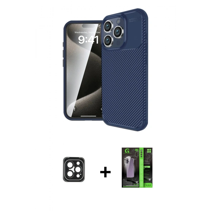 MARSİLYAN™- iPhone 16 Pro Max Kılıf Eksen Form Prime - Şeffaf 360 Full Body Arka Koruyucu + PVD Metal Kamera Lens - SH