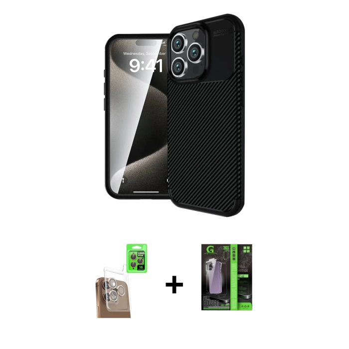MARSİLYAN™- iPhone 16 Pro Max Kılıf Eksen Form Prime - Şeffaf 360 Full Body Arka Koruyucu + Raze Metal Kamera Lens - CLTM