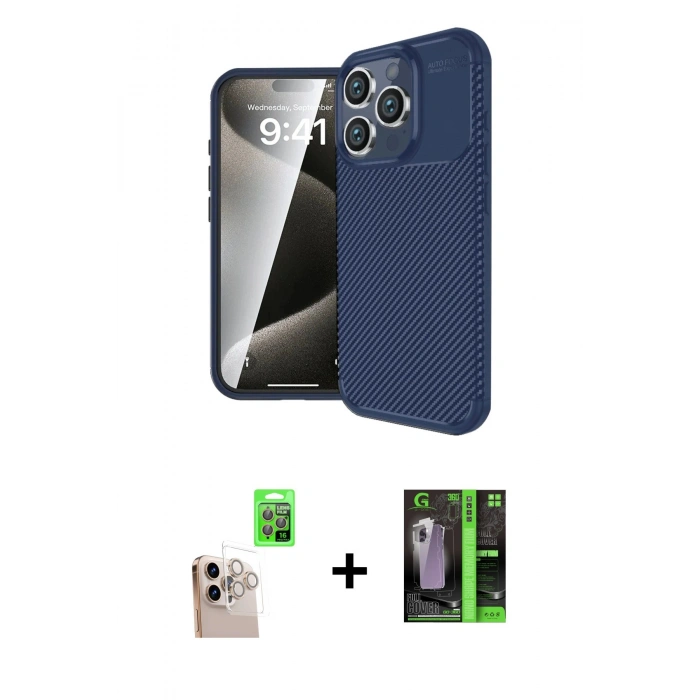 MARSİLYAN™- iPhone 16 Pro Max Kılıf Eksen Form Prime - Şeffaf 360 Full Body Arka Koruyucu + Raze Metal Kamera Lens - NLGY