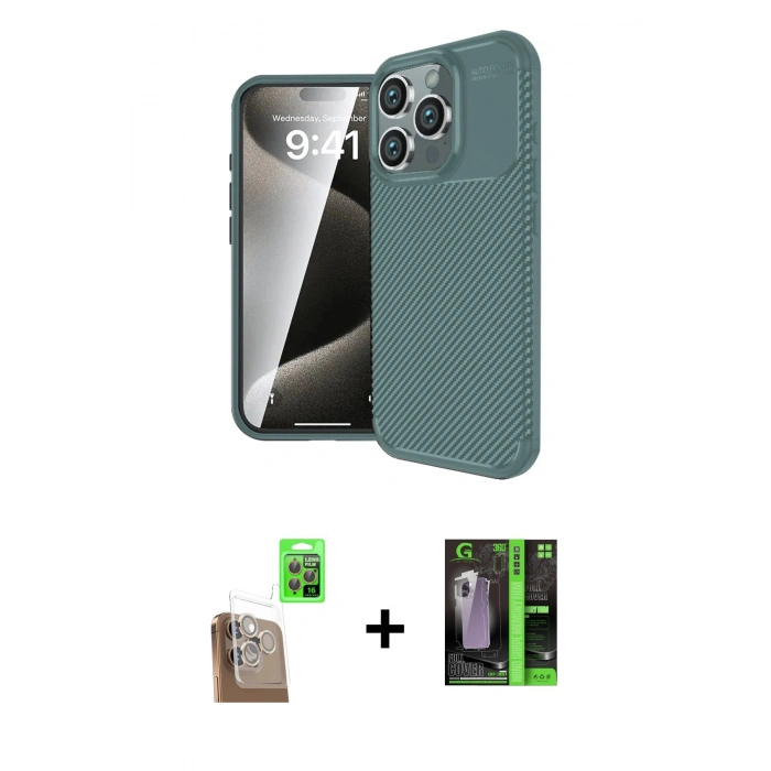 MARSİLYAN™- iPhone 16 Pro Max Kılıf Eksen Form Prime - Şeffaf 360 Full Body Arka Koruyucu + Raze Metal Kamera Lens - CLTM