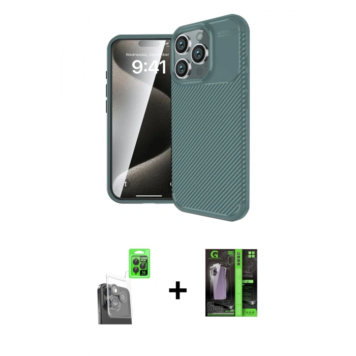 MARSİLYAN™- iPhone 16 Pro Max Kılıf Eksen Form Prime - Şeffaf 360 Full Body Arka Koruyucu + Raze Metal Kamera Lens - SH