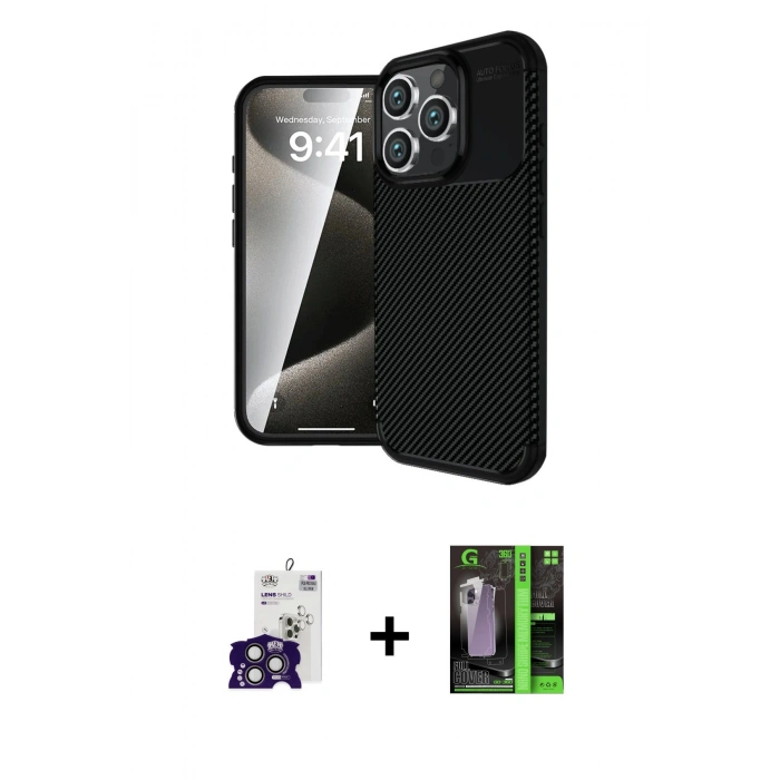 MARSİLYAN™- iPhone 16 Pro Max Kılıf Eksen Form Prime - Şeffaf 360 Full Body Arka Koruyucu + Bilvis Titan Kamera Lens - TMGI