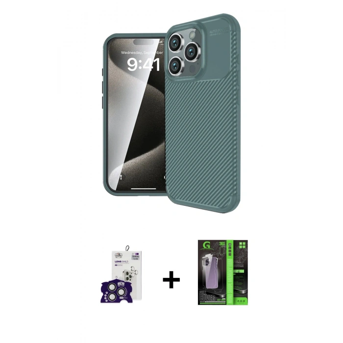 MARSİLYAN™- iPhone 16 Pro Max Kılıf Eksen Form Prime - Şeffaf 360 Full Body Arka Koruyucu + Bilvis Titan Kamera Lens - TMGI