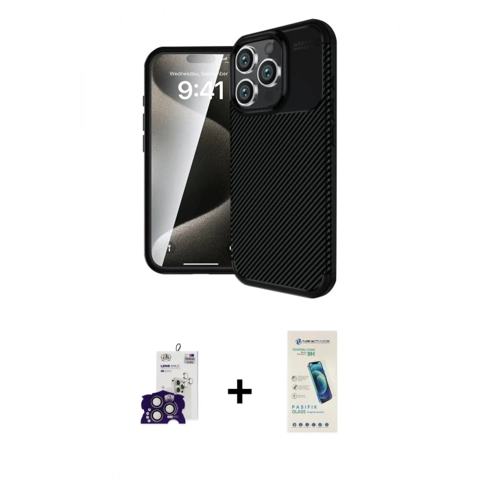 MARSİLYAN™- iPhone 16 Pro Max Kılıf Eksen Form Prime - Şeffaf Pasifik Cam Ekran Koruyucu + Bilvis Titan Kamera Lens - TMGI
