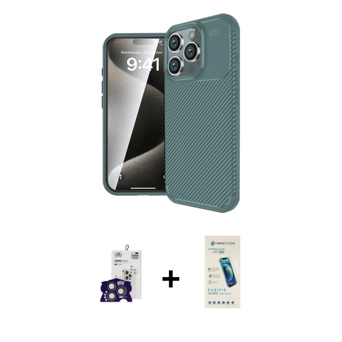 MARSİLYAN™- iPhone 16 Pro Max Kılıf Eksen Form Prime - Şeffaf Pasifik Cam Ekran Koruyucu + Bilvis Titan Kamera Lens - TMGI