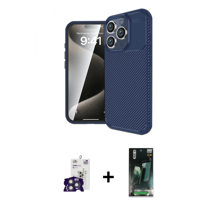 MARSİLYAN™- iPhone 16 Pro Max Kılıf Eksen Form Prime - Siyah 360 Mat Full Body Arka Koruyucu + Bilvis Titan Kamera Lens - TMGI