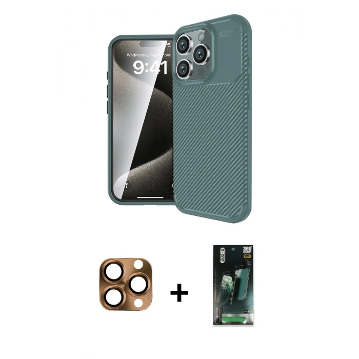 MARSİLYAN™- iPhone 16 Pro Max Kılıf Eksen Form Prime - Siyah 360 Mat Full Body Arka Koruyucu + Pers Alüminyum Kamera Lens - CLTM