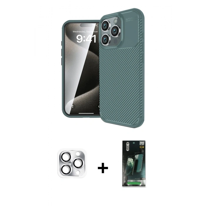 MARSİLYAN™- iPhone 16 Pro Max Kılıf Eksen Form Prime - Siyah 360 Mat Full Body Arka Koruyucu + Pers Alüminyum Kamera Lens - GS