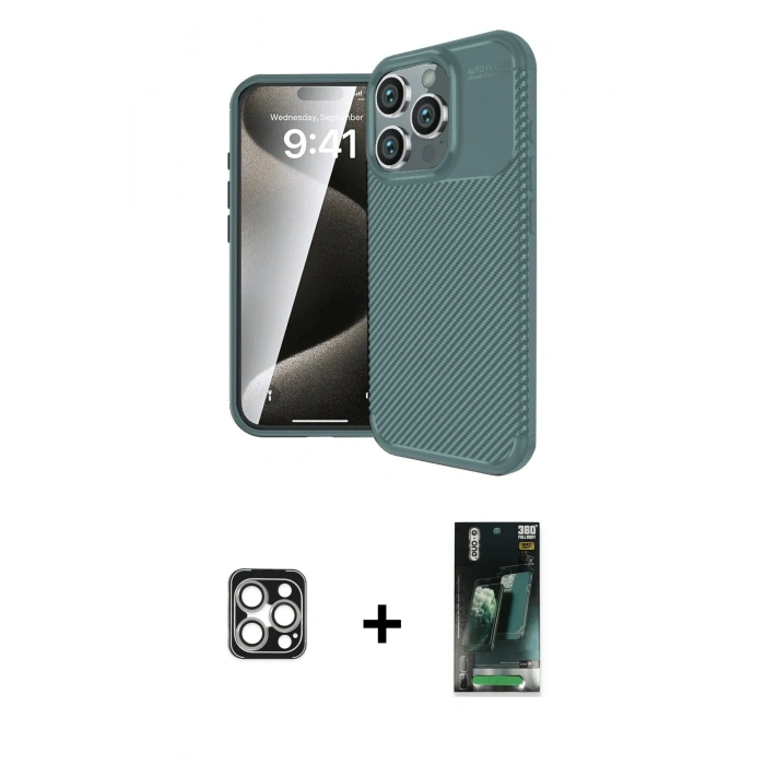 MARSİLYAN™- iPhone 16 Pro Max Kılıf Eksen Form Prime - Siyah 360 Mat Full Body Arka Koruyucu + PVD Metal Kamera Lens - GS