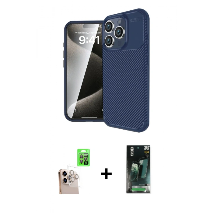 MARSİLYAN™- iPhone 16 Pro Max Kılıf Eksen Form Prime - Siyah 360 Mat Full Body Arka Koruyucu + Raze Metal Kamera Lens - NLGY
