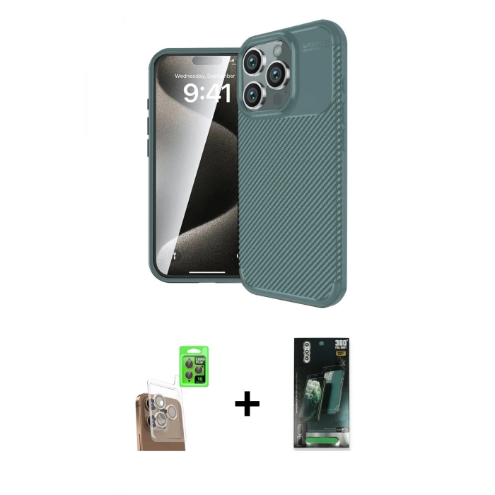 MARSİLYAN™- iPhone 16 Pro Max Kılıf Eksen Form Prime - Siyah 360 Mat Full Body Arka Koruyucu + Raze Metal Kamera Lens - CLTM